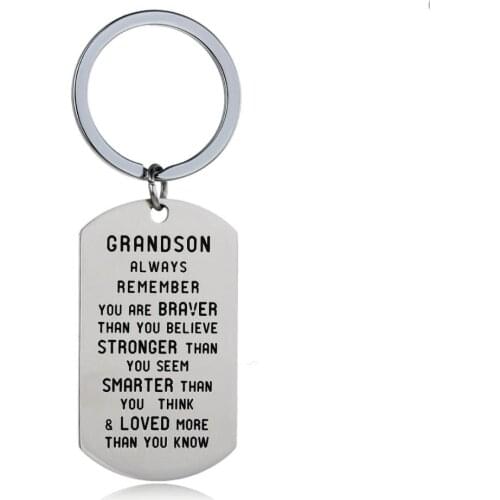 12PC Grandson Always Remember You Are Braver Than You Believe Keyring Dog Tag Pendant Keychain Family Kids Children Inspire Gift