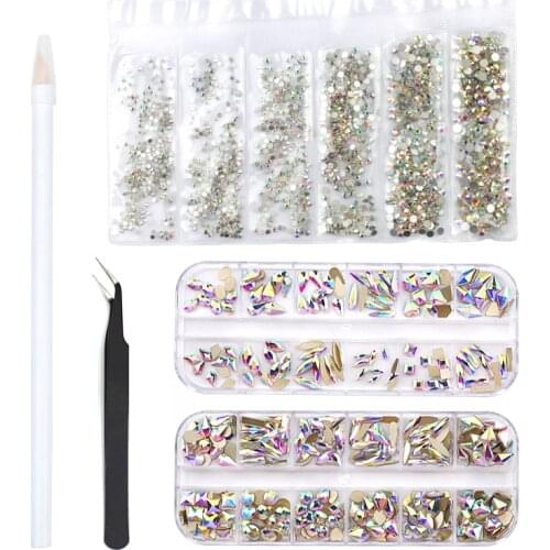 120PCS/240PCS Non Hotfix Flatback Rhinestones Set Crystal AB Irregular 3D Glass Rhinestones For Clothing Nails