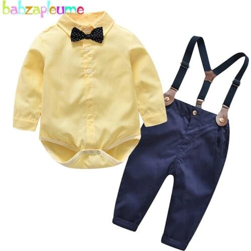 2020 Spring Fall Children Clothing Sets Fashion Gentleman Jumpsuit Newborn Baby Boys Bodysuit+Pants Kids Autumn Clothes BC1784-1