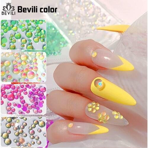 300 Pcs/Bag Candy Colors Mixed Size Mermaid Round Glass Crystal Beads 3D Nail Art Rhinestones DIY Flatback Stones Decorations