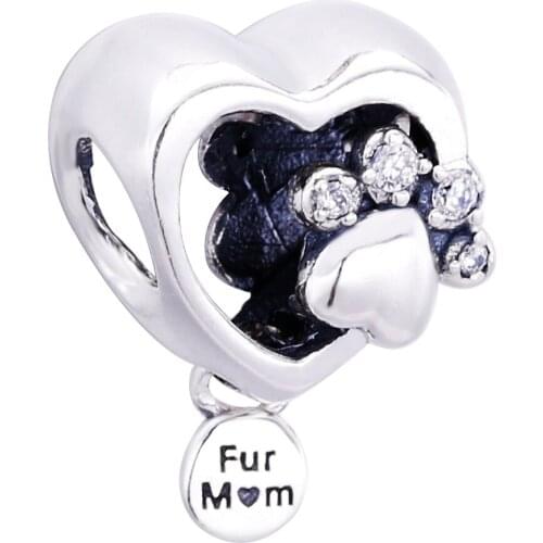 Ajax 925 Sterling Silver Animal Cute Heart Cat Paw Charms Pendant Fit Snake Chain Bracelet Women Necklace Trendy Jewelry