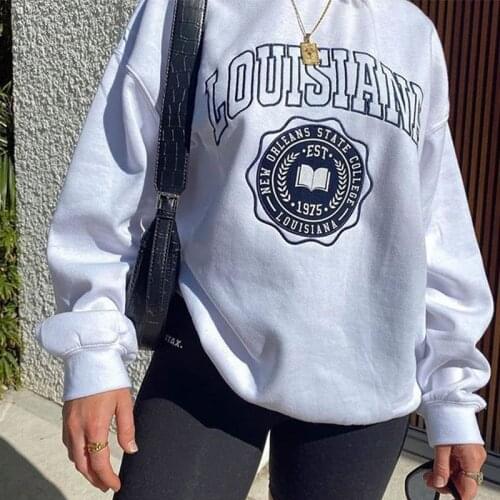 White Letter Printing Sweatshirt Women O Neck Long Sleeve Vintage Casual Clothes for Teens Autumn Streetwear England Fashion Top