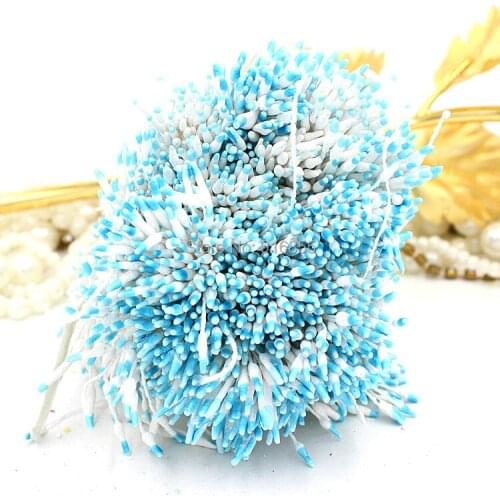 Free shipping 900pcs/lot sky blue and white Double heads Round Flower Stamen Wedding Craft DIY card/cake decoration