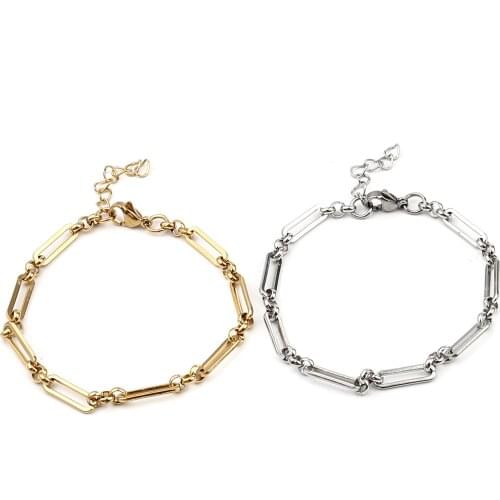 New Stainless Steel Adjustable Bracelets Gold Color Hand Jewelry Oval Chain Bracelets For Men Women Gifts 18cm long