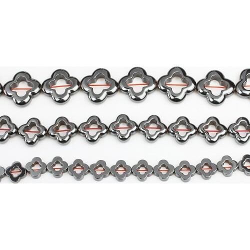 8~16mm Natural Stone Black Hematite Hollow Four Clover Loose Beads Womens Jewelry Making DIY Necklace Bracelet Accessories 15