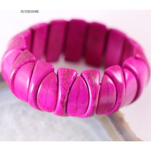 BUYERSHOME Hot Hand Jewelry Natural Stone Rose Red Howlite Stretch Bracelet 8" 1Pcs H617
