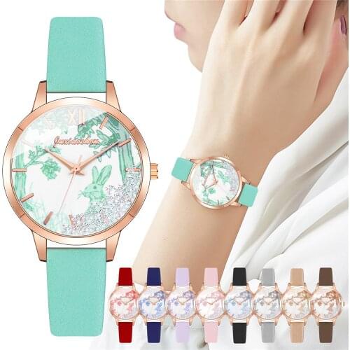 Women Fashion Watches Rabbit Tree Casual Ladies Leather Strap Quartz Wristwatch Clock Zegarek Damski