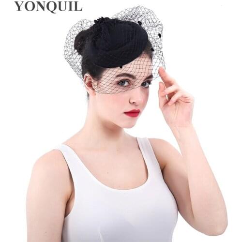 Ladies Fascinator Flower Hairclip Beret Hair Woolen Felt Pillbox Hat Veil Cocktail Party Vintage Mesh Hairgrips Wedding Hairband