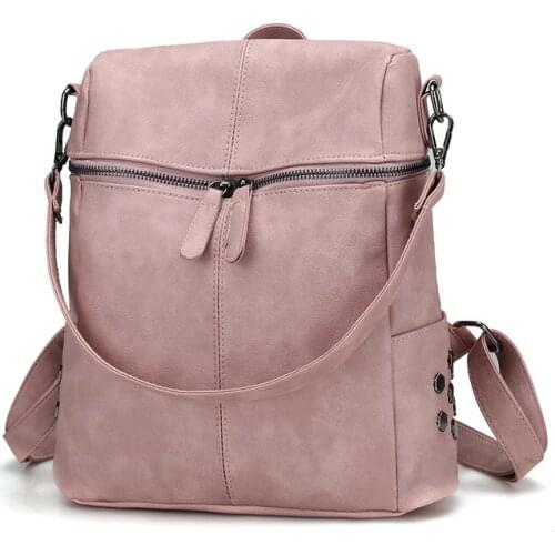 Ladies Retro Solid Shoulder Bags Women Backpack Luxurious Leather School Bag for Teenager Girls Large School Backpack for
