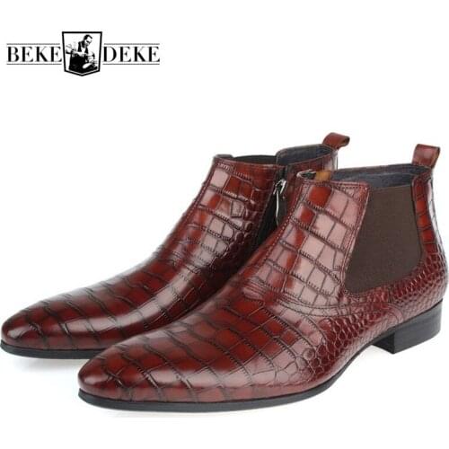 Designer Retro Mens Ankle Boots Brand Genuine Leather Pointed Chelsea Boots Mens Business Formal Dress Shoes Botas Masculina