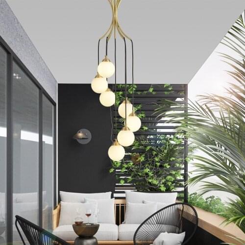 Stairwell long chandelier Nordic villa modern minimalist atmosphere living room creative restaurant rotating duplex chandelier