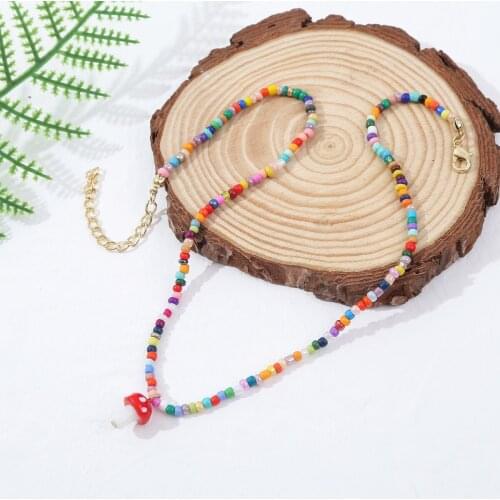 Summer Cute Butterfly Choker Necklace Handmade Stone Glass Mushroom Colored Rice Beads Pearl Simple Necklace Women Neck Jewelry