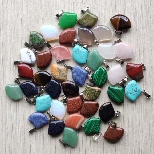 Fashion assorted natural stone sector shape charms Pendants for jewelry accessories marking 50 pieces Wholesale free shipping