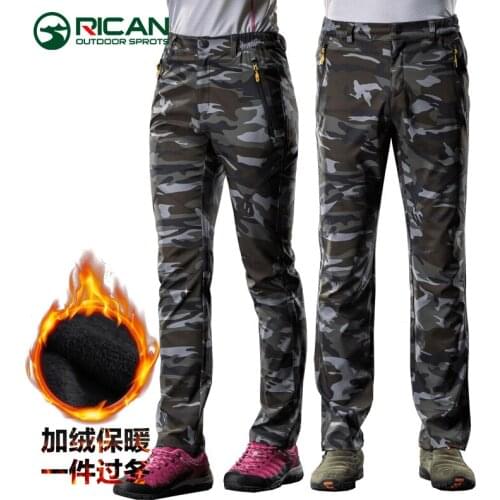 Men And Women With Velvet Thickening Warm Winter Wind Proof Elasticity Soft Shell Camouflage Skiing Pant