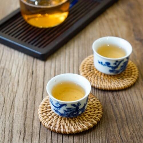 8cm Rattan Kitchen Mats Set Handmade Teacup Fork Coasters Creative Gift For Table Drinks Crafts Square Dinning Table Placemats