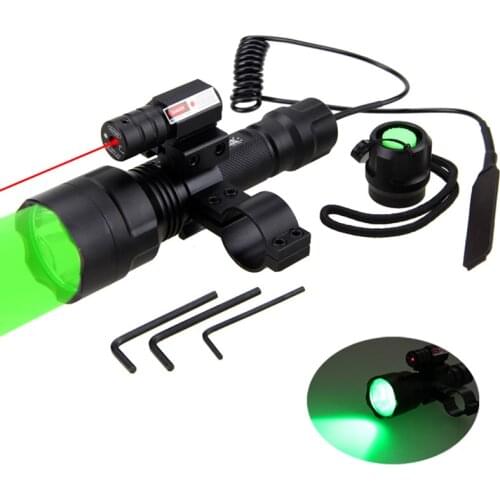 Tactical Green/Red/White Flashlight Set Hunting Torch +Laser Dot Sight Scope+ +18650 Battery+Pressure Switch Mount +USB Charger