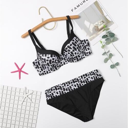 New Vintage Plus Size Bikinis Women Sexy Bandeau Swimwear Push Up Bikini Set Swimsuit High Waisted Retro Two Piece Bathing Suit