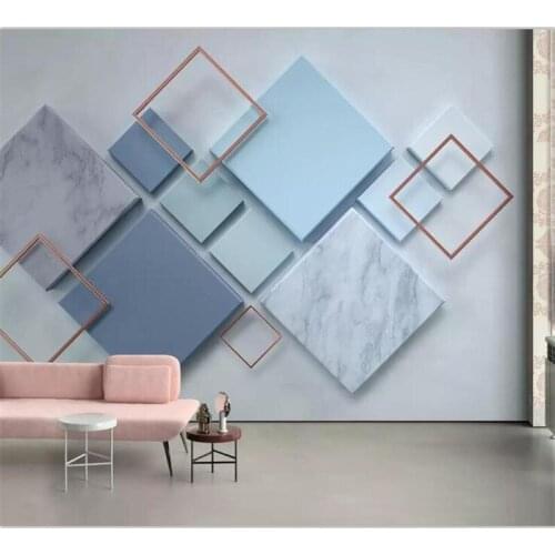 Beibehang Wallpaper custom large high-end romantic simple geometric square marble mosaic 3d stereo TV background wallpaper