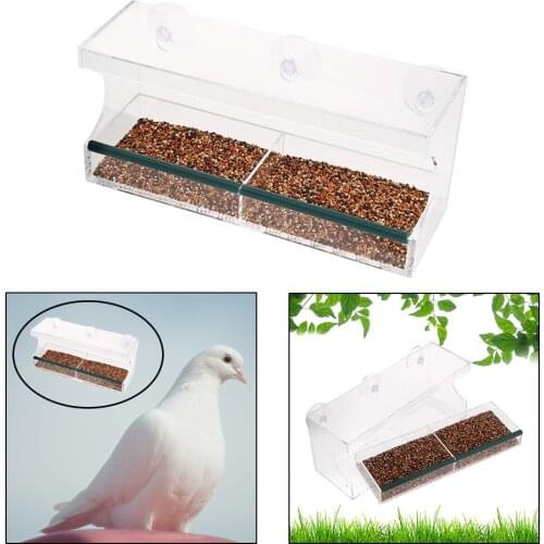 Acrylic Clear Window Hanging Bird Feeder with 3 Suction Cups, Removable Seed Tray and Drain Holes