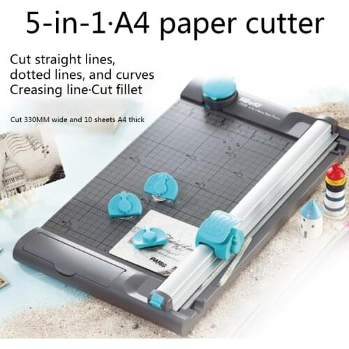 53CC Paper Cutter with Storage Case Paper Trimmer 5-in-1 Cutting Patterns Replaceable Portable 10 Sheet Capacity