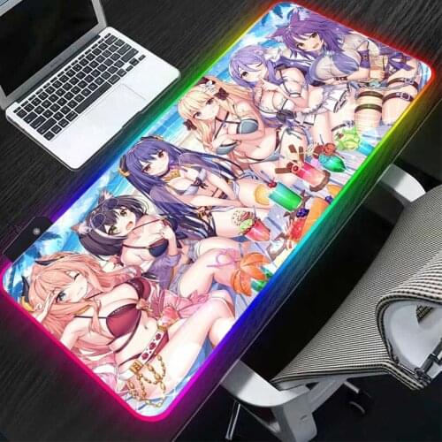 RGB Beach Bikini Girl Kawaii HD Picture Anime Mouse Pad Gamer Mouse Pad Backlit Mouse Large Desktop Keyboard LED Mouse Pad