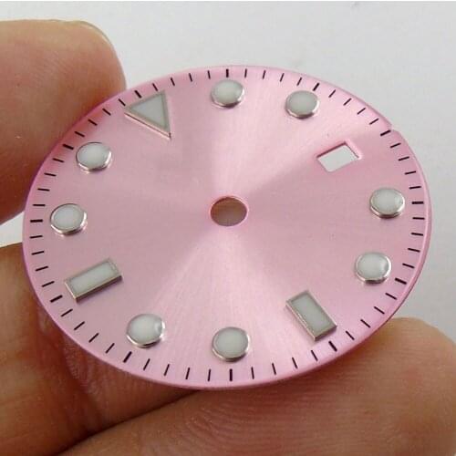 28.5mm pink Sterile Watch Dial Luminous Date Window Fit ETA 2836 Miyota 8215 Movement