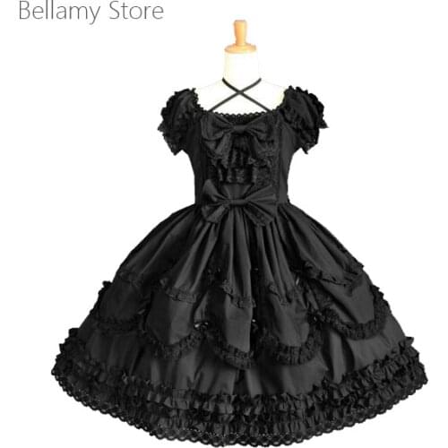 Made for you Classic Gothic Lolita daily court bowknot lace hem Short Sleeve Dress 2 colors