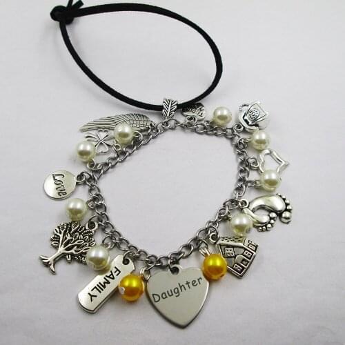 Daughter family theme home love leather stainless steel chain rearview mirror christmas tree decoration Bag ornaments