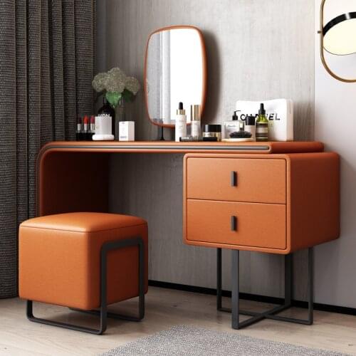Net Red Dresser Leather Makeup Table Bedroom Light Luxury Simple Solid Wood Nordic Bay Window Mini Retractable Ins