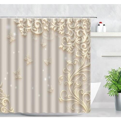 European Style Relief Painting Shower Curtains Flower Butterfly Pattern Modern Fashion Decor Bathtub Screen Bathroom Curtain Set
