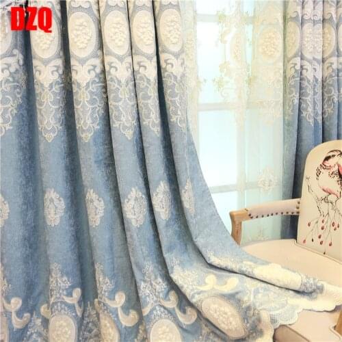New luxury chenille embroidered curtains finished custom for living room high quality pink blue curtains for bedroom girls room