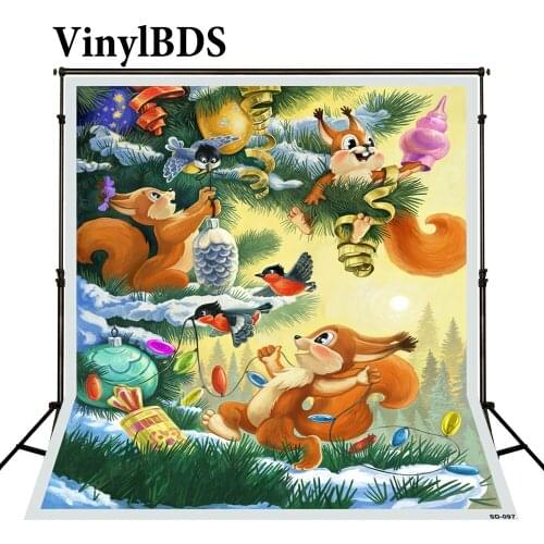VinylBDS Cartoon Backgrounds For Photo Studio Arvore De Natal Backdrop Squirrel Nut Ball Photo for Newborn Shoot Studio