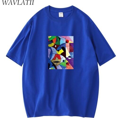 WAVLATII Brand New Women Cotton White T shirts Female Black Casual Abstract Print Tees Lady Short Sleeve Streetwear Tops WT2116