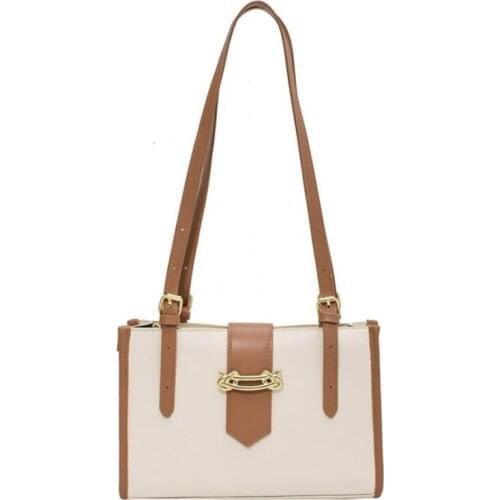 Women Large Capacity Pu Leather Handbags Contrast Color Tote Shoulder Bags Female Fashion Designer Shopping Bags Sac 2021 New