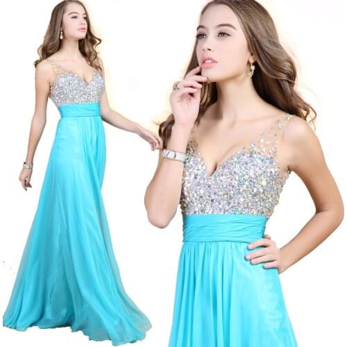 Pretty Evening Dresses 2015 New Fashion Women Dress Beading Sexy V-neck Dresses Long Home coming Party Formal Evening Gown Dress