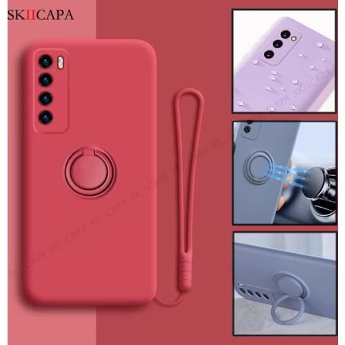 Liquid Silicone Shockproof Phone Case For OPPO Realme 7 Narzo20 Pro V15 V5 X7 X50 Pro C15 Magnetic Ring Stand Wrist Strap Cover