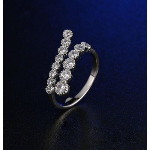 ZHOUYANG Adjustable Ring For Women Korean Double Row Zircon White Gold Color Female Open Rings Fashion Jewelry Wholesale KBR024