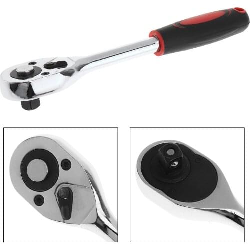 1/2" Straight Handle Large Cr-V Steel Quick Steel Ratchet Wrench 24 Teeth Universal Vehicle Socket Wrench for Repairing Tool