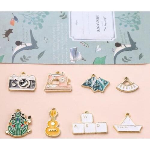 10Pcs/lot Enamel Charms Guitar Frog Paper Boat Game Machine Charms For DIY Fashion Earrings Jewelry Making Finding Accessories