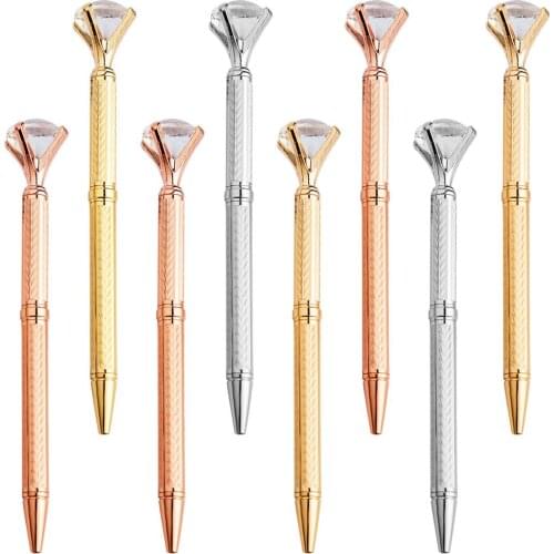 20pcs/lot Diamond Crystal Pen Ballpoint Pen Ring Wedding Office Metal Ring Roller Rose gold Silver Ball Pens For school