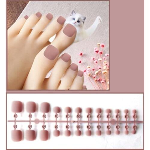 24Pcs/Set Full Cover Short Toenails False Nails Fake Nails Mixed Colors Press On Foot French Faux Nail Foot False Nail Art Salon