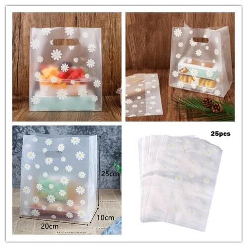 25pcs Merchandise Shopping Bags Wedding Party Orangizer Candy Cake Wrapping Bags Packaging Bag Plastic Gift Bags With Handle