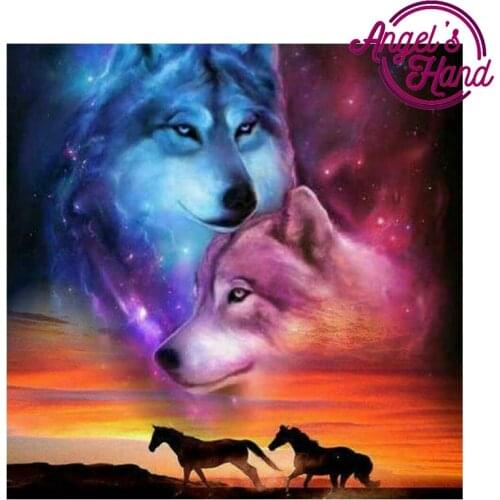 DIY 3D Diamond Mosaic wolfs couple handmade Diamond Painting Cross Stitch round Rhinestones Diamond Embroidery animals Pattern