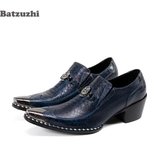 Batzuzhi Personality Designers Men Shoes Pointed Toe Genuine Leather Dress Shoes for Men 6.5CM Heels High Zapatos Hombre, 38-46