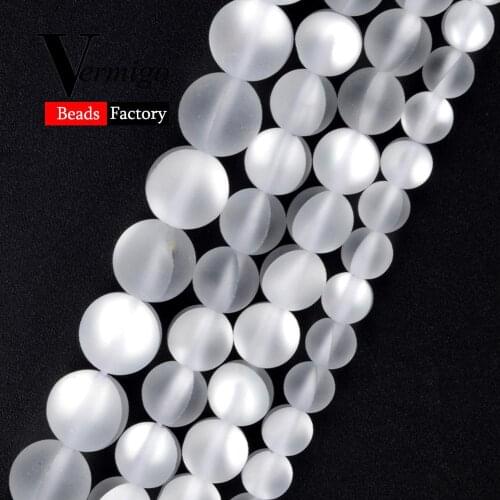 Natural Stone Dull Polished White Austrian Crystal Beads For Jewelry Making DIY Necklace Bracelet Round Beads 6 8 10 12mm 15"