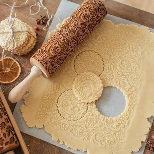 Household Rolling Pins Use For Christmas Flower Snowflake Pattern Kitchen Wooden Rolling Pins No Paint Safe In Kitchen Cake DIY