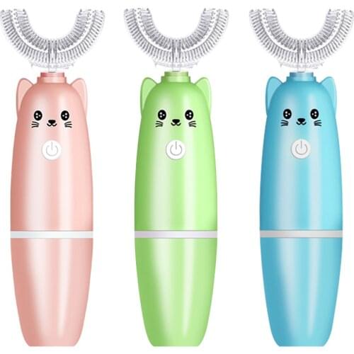 Kids U Shaped Electric Toothbrush Waterproof Food Grade Soft Teeth Silicone Cleansing Brush Battery Operated For 3-12 Children