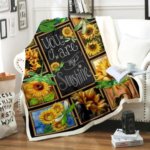 Sunflower Flannel Throw Blanket Bed Quilt Bedspread Thicken Blanket and Warm Sofa Cover for Home Camping Mat All Season