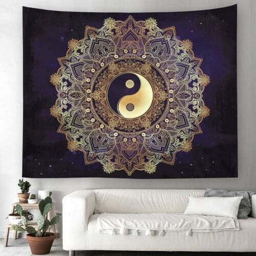 Hot Stamping Yin Yang Mandala Tapestry Home Decor Black Wall Hanging Gossip Tapestry Cloth Fabric Tapestries Blanket Beach Towel