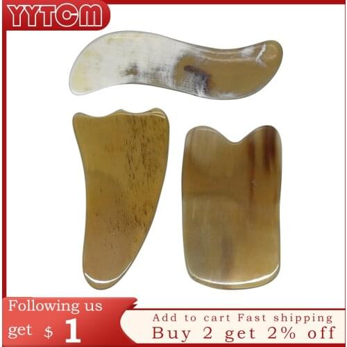 Hot Big Size Yellow Ox Horn Massage Guasha board Scriaping Plate Beauty Face kit